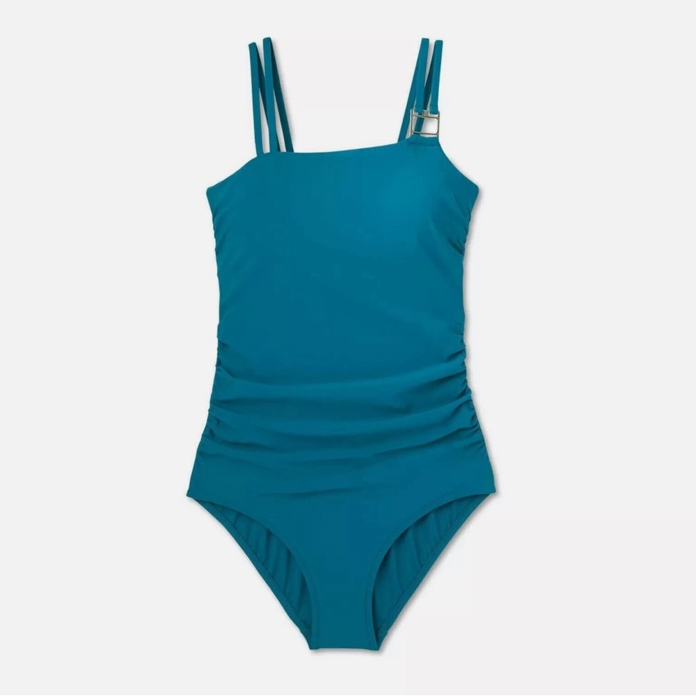 Women's Aqua Green Double Strap Asymmetrical One Piece Swimsuit Teal Medium NWT